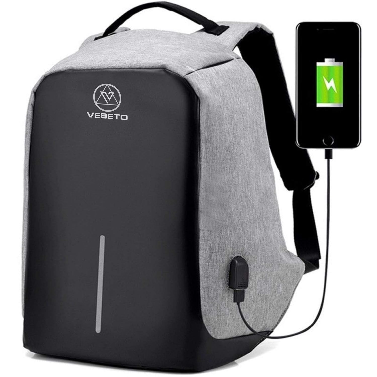 grey anti theft backpack