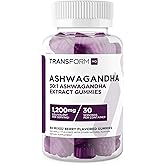 TransformHQ Ashwagandha Gummies 1,200mg, 60 Gummies (Mixed Berry Flavor) - Ashwagandha Herbal Extract Supplement - 30 Servings, Gluten Free, Non-GMO