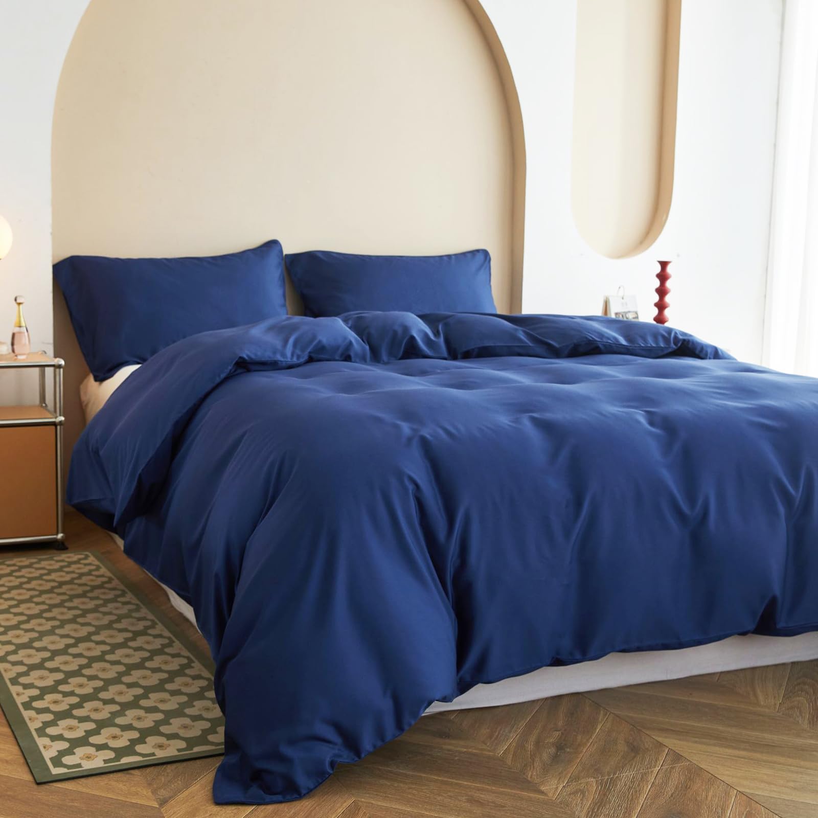 Simple&Opulence Single Bamboo Viscose Duvet Cover Set, Silky and Soft Bedding Luxurious Cooling Bed Sheet Perfect for Skin and Hair with Pillowcases (135×200cm, Navy Blue) — image 1
