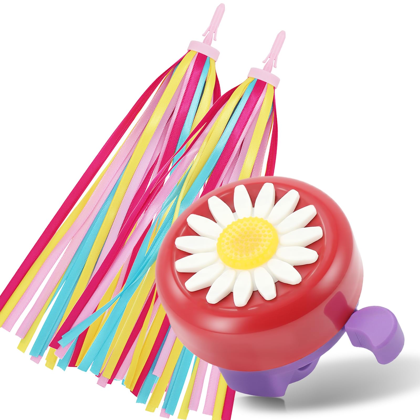 PLATT Bike Bell for Kids, Bike Horn for Boys and Girls Bike with 1 Pair Bike Streamer Tassels,Red+Purple