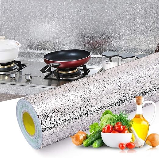 Kitchen Backsplash Wallpaper Stickers Peel Stick Aluminum Foil Wall Paper Self Adhesive Oil Proof Waterproof Sticker For Kitchen Walls Cabinets Drawers Shelves Heat Resistant Washable Wallpaper Amazon Com