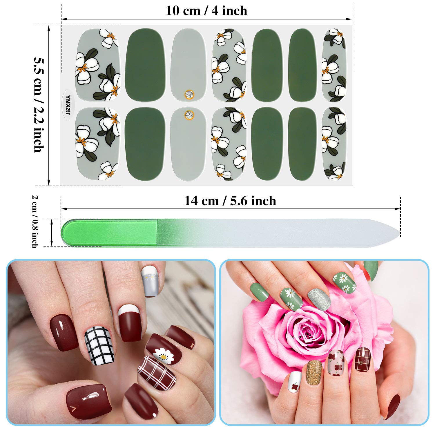 Maitys 224 Pieces 16 Sheets Full Nail Wraps Polish Stripes Nail Art Polish Stickers Self-Adhesive Decals with File Manicure Kit for Women DIY Art(Fresh Floral Series) - Image 2