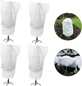 Alpurple 4 Packs Winter Drawstring Plant Covers-23.6 x 31.5 Inch Warm Plant Protection Cover Bags, Frost Cloth Blanket Protecting Fruit Tree Potted Plants from Freezing Animals Eating