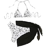 SHENHE Women's 3 Piece Floral Bikini Set with Wrap Coverup Halter Triangle Swimsuits