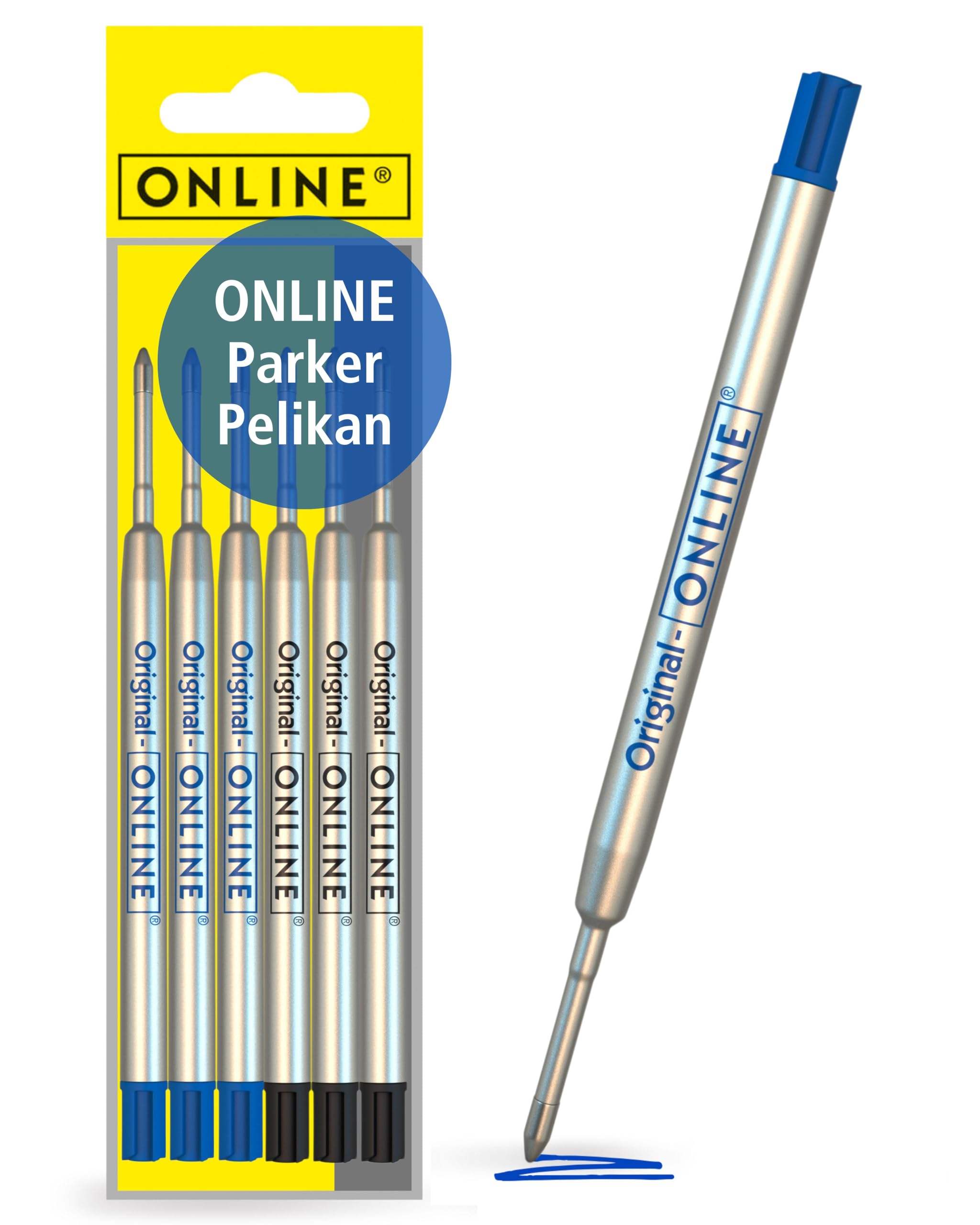 Online 6X Ballpoint Pen Refills – Strength Medium I International Standard Biro Refills for All Pens I Waterproof I Universal Refills for Ballpoint Pens I School, Uni, Office I Colour: Blue & Black