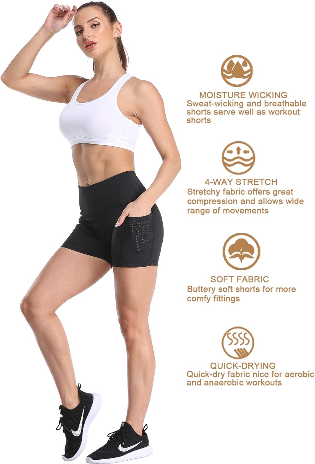 UURUN Yoga Shorts for Women Workout Shorts Tummy Control Athletic Running Biker Shorts with Pockets 3"/8": Clothing