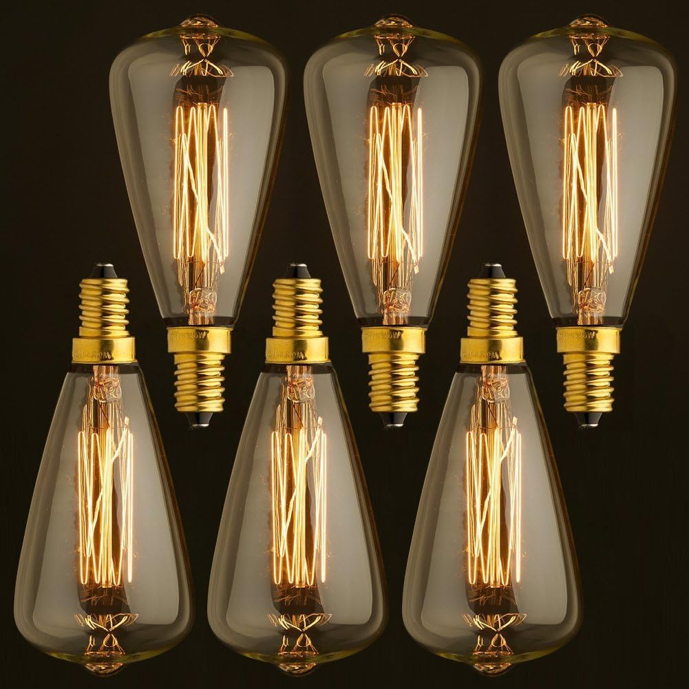 Onepre Pack of 6 Vintage Edison Bulb 40W E14 Screw Decorative Candle Bulb Dimmable Retro Filament Light Bulb ST48
