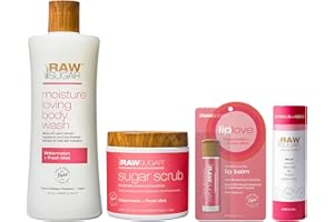 Raw Sugar Watermelon + Fresh Mint Nourishing Body Love Bundle - Body Wash, Body Scrub, Lip Balm & Deodorant, Clean, Made with Plant-Derived Ingredients, Formulated without Sulfates and Parabens