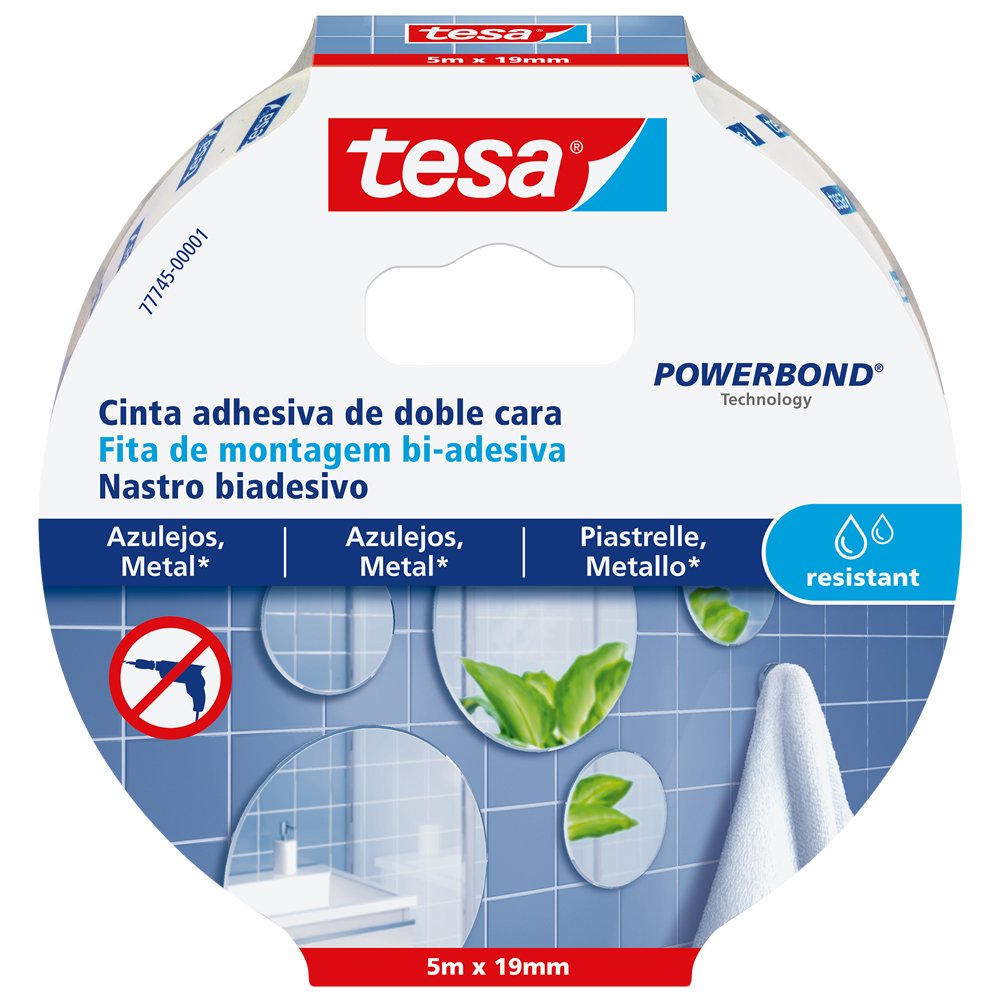 tesa SMS Cinta Adhesiva doble Cara Powerbond 5: 19mm Resistente A La Humidad