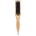 GranNaturals Smoothing & Styling Middle Part Boar Bristle Slick Back Hair Brush w/Narrow Metal Rat Tail End for Sectioning and Parting Sleek Ponytail Bun - Teasing, Backcombing, Edge Control