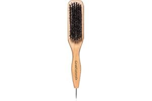 GranNaturals Smoothing & Styling Middle Part Boar Bristle Slick Back Hair Brush w/Narrow Metal Rat Tail End for Sectioning and Parting Sleek Ponytail Bun - Teasing, Backcombing, Edge Control