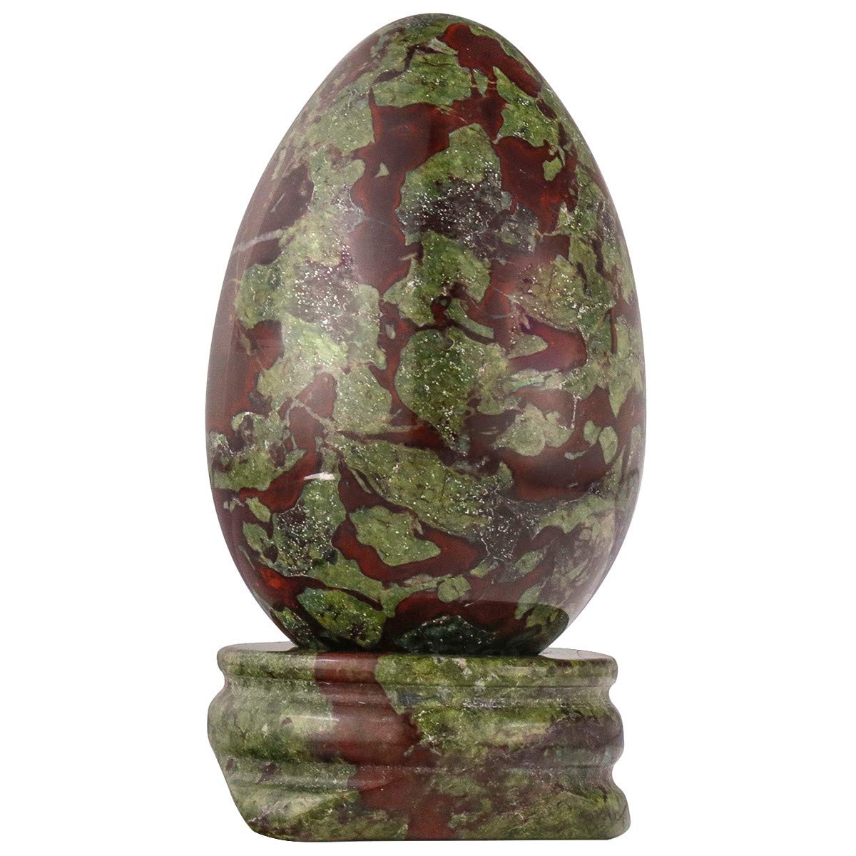 Nupuyai Crystal Egg with Stand for Home Decoration,Carved Polished Stone for Reiki Chakra Healing Dragon Blood Stone