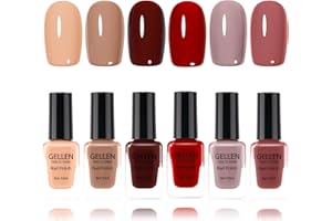 GELLEN Nail Polish Set, Nude Red Brown Quick Dry Traditional Regular Nail Polish Fall Winter 6 Colors Set for Fingernails Toe Nails Acrylic Natural Nails Home Salon, Non UV Gel, Hema Free, Non-toxic