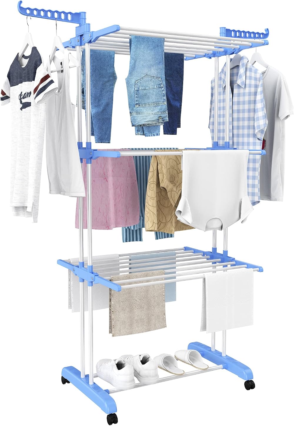 HOMIDEC 4-Tier Foldable Clothes Drying Rack Stainless Steel 172cm H