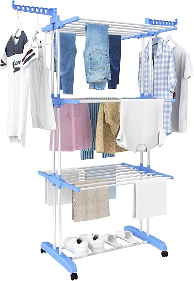 HOMIDEC 4-Tier Foldable Clothes Drying Rack Stainless Steel 172cm H