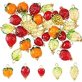 Hobbspring 30Pcs Fruit Lampwork Charms 5 Styles Handmade Lampwork Fruit Pendants Charm with Brass Loops 3D Resin Orange Appless Strawberry Charms for Jewelry Making DIY Crafts