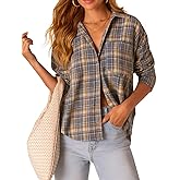 NUOREEL Womens Plaid Flannel Shirts Long Sleeve Button Down Shirts Casual Blouses Tops
