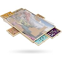 Tektalk Wooden Jigsaw Puzzle Table with Dustproof Cover, Plateau Portable Puzzle Board with 6 Colorful Sliding Drawers, for U