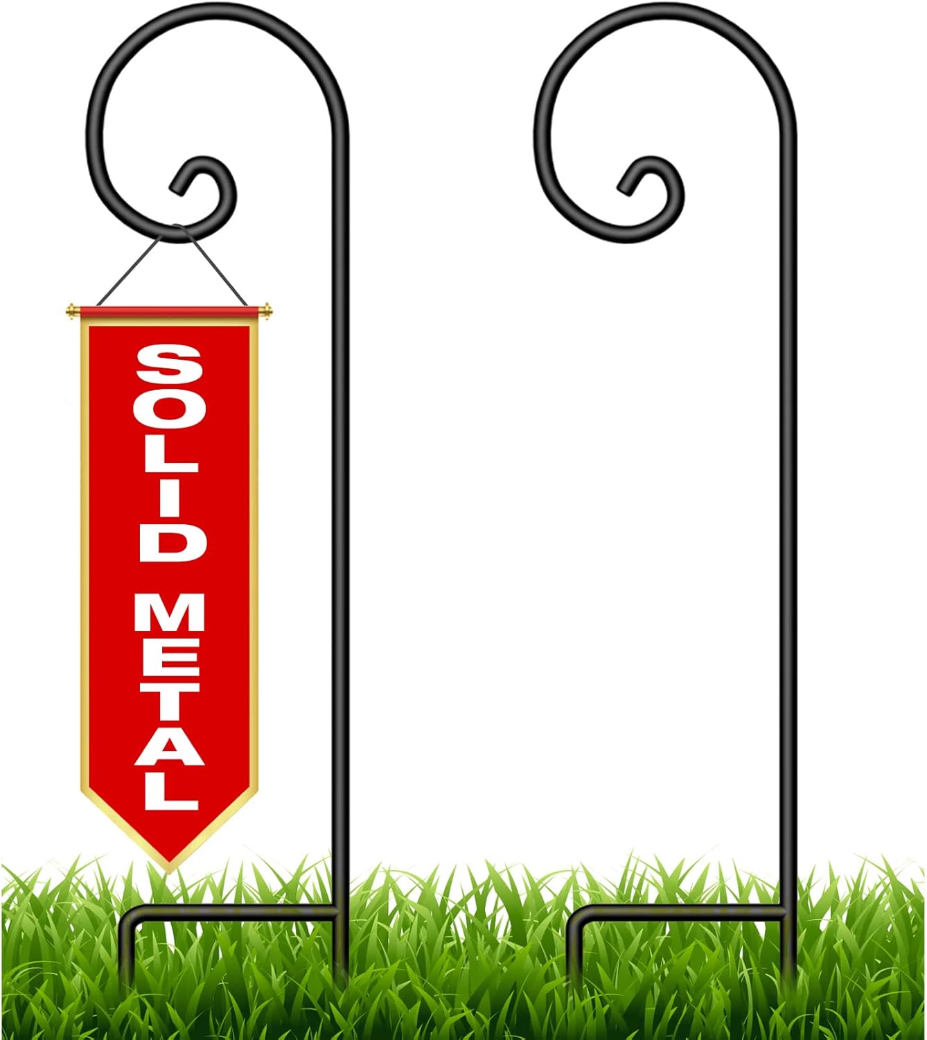 Outdoor Shepherd's Hooks - BEAU JARDIN Shepherd Hook 35 Inch 2 Pack One Piece Structure No Assembly Required 2/5 Inch Heavy Duty Solid Metal Shepards for Garden Outdoor Plants Lantern Mason Jar Wind Chimes Wedding Small BG244