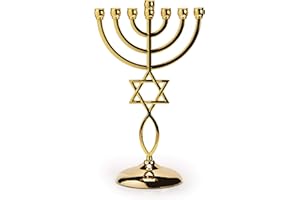 JL KIPPHA'S Ananadashop Gold Star David Candle Holder Decorative Judaica 7 Branch Israel Menorah Hanukkah
