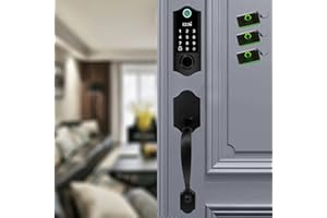 HARFO Fingerprint Door Lock, Keyless Entry Door Lock with Handles, Smart Door Lock, Front Door Lock Handle Sets, Electronic Keypad Deadbolt (Black)
