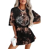 CSDAJIO Women's Casual Short Sleeve Loose Shirt Oversized T-Shirt Trendy Going Out Crew Neck Summer Graphic Tees