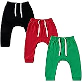 SOBOWO Newborn Baby Boy Girl 3-Pack Joggers Infant Baby Cotton Harem Pants for Toddler Boys Girls 0-3T Interlock 195 GSM