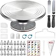 ANSLYQA 87 Pcs Cake Decorating Kit with Aluminium Alloy Rotating Cake Turntable,Cake Leveler,24 Numbered Icing Tips,2 Coupler,2 Spatulas,3 Comb Scrapers,50 Disposable Pastry Bags