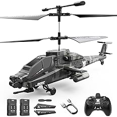 DEERC Apache RC Helicopter for Kids & Adults, Military Remote Control Helicopter Toy with LED Lights, 2 Batteries & USB-C Cha