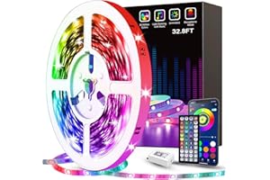 Tenmiro LED Strip Lights, 32.8FT LED Music Sync Color Changing Lights with 40keys Music Remote Controller and 12V5APower Supply, RGB SMD5050 300 led Lights for Room, Bedroom, TV, Party.