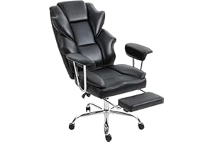 HOMCOM Big and Tall Office Chair 400 lbs, Overstuffed Reclining Desk Chair with Shaped Foam, PU Leather, High Back, Swivel Wh