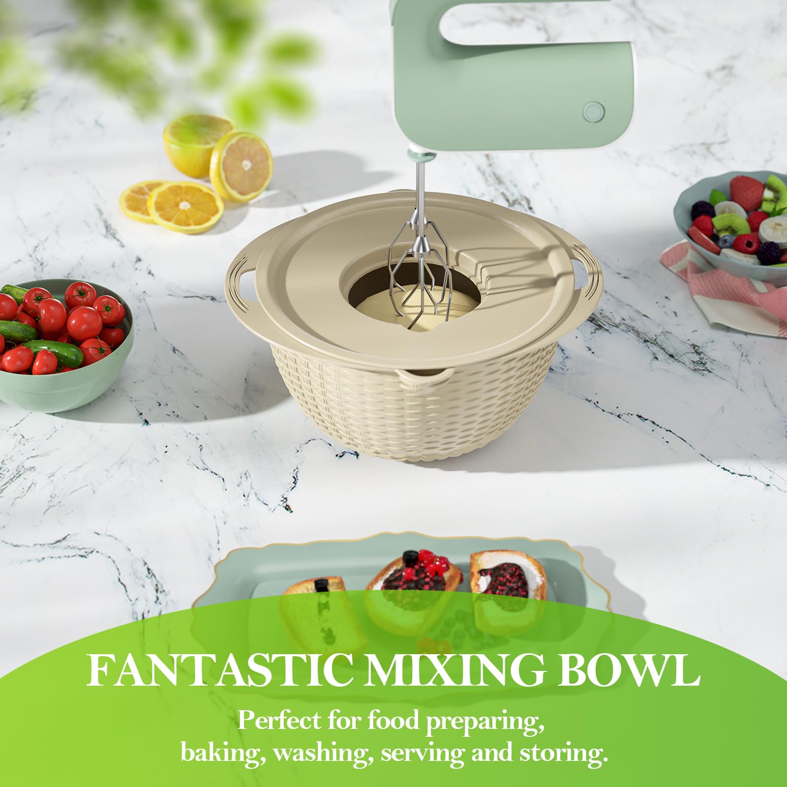 4-1 Colander with Bowl Set - Rotatable Strainers for Kitchen, Food Strainers and Colanders, Funny Presents for Women, Fruit Cleaner, Veggie Wash, Aesthetic Kitchen Gadget Essentials - Beige