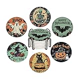 Halloween Drink Absorbent Coasters with Holder Set