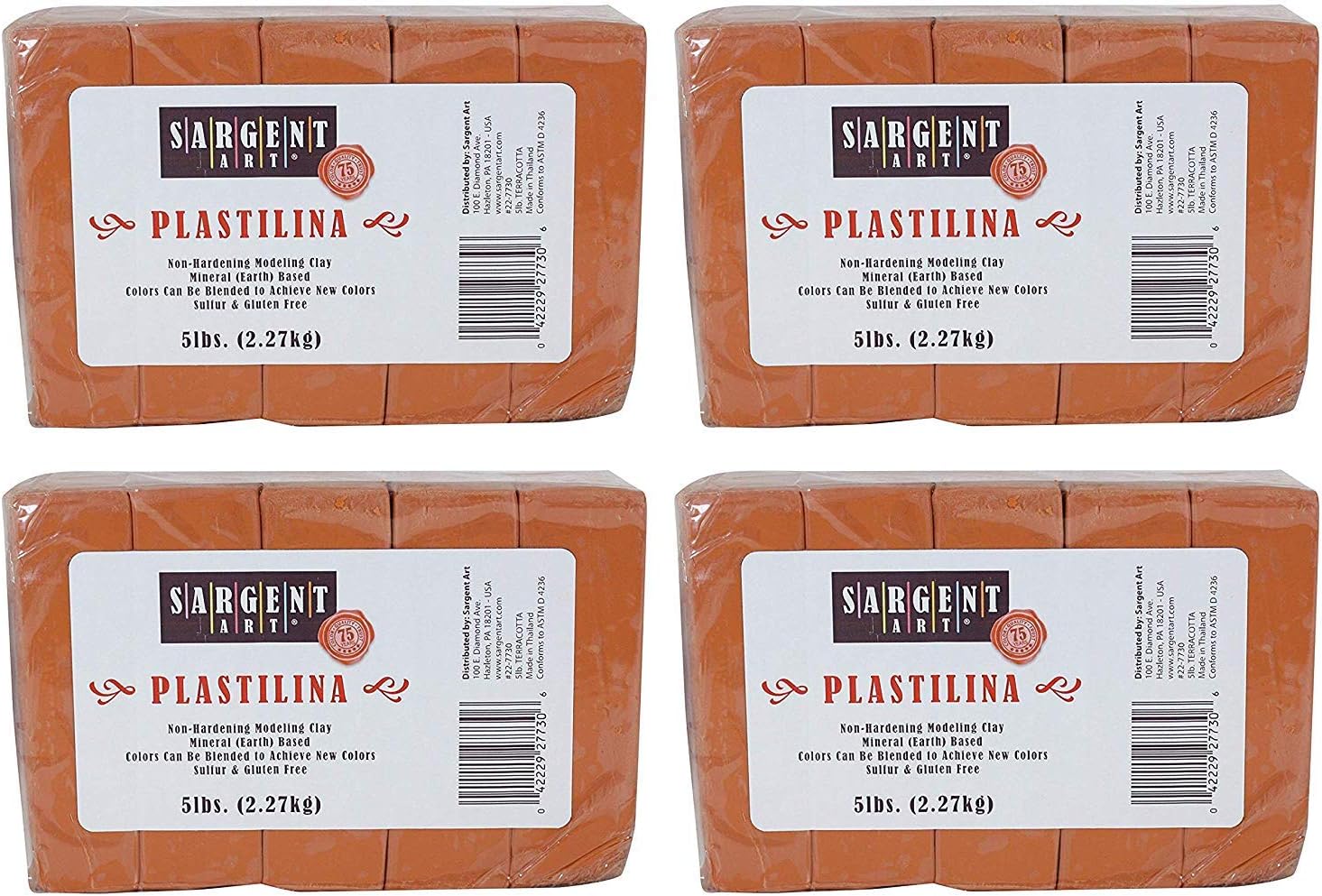 Sargent Art Plastilina Modeling Clay, 5-Pound, Terracotta (Pack of 4)
