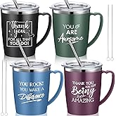 Tioncy 4 Sets Thank You Gifts for Women Employee Coworkers Volunteer Stainless Steel Insulated Coffee Mug with Handle Lid Teacher Inspirational Mug with Handle for Women(Classic Color)