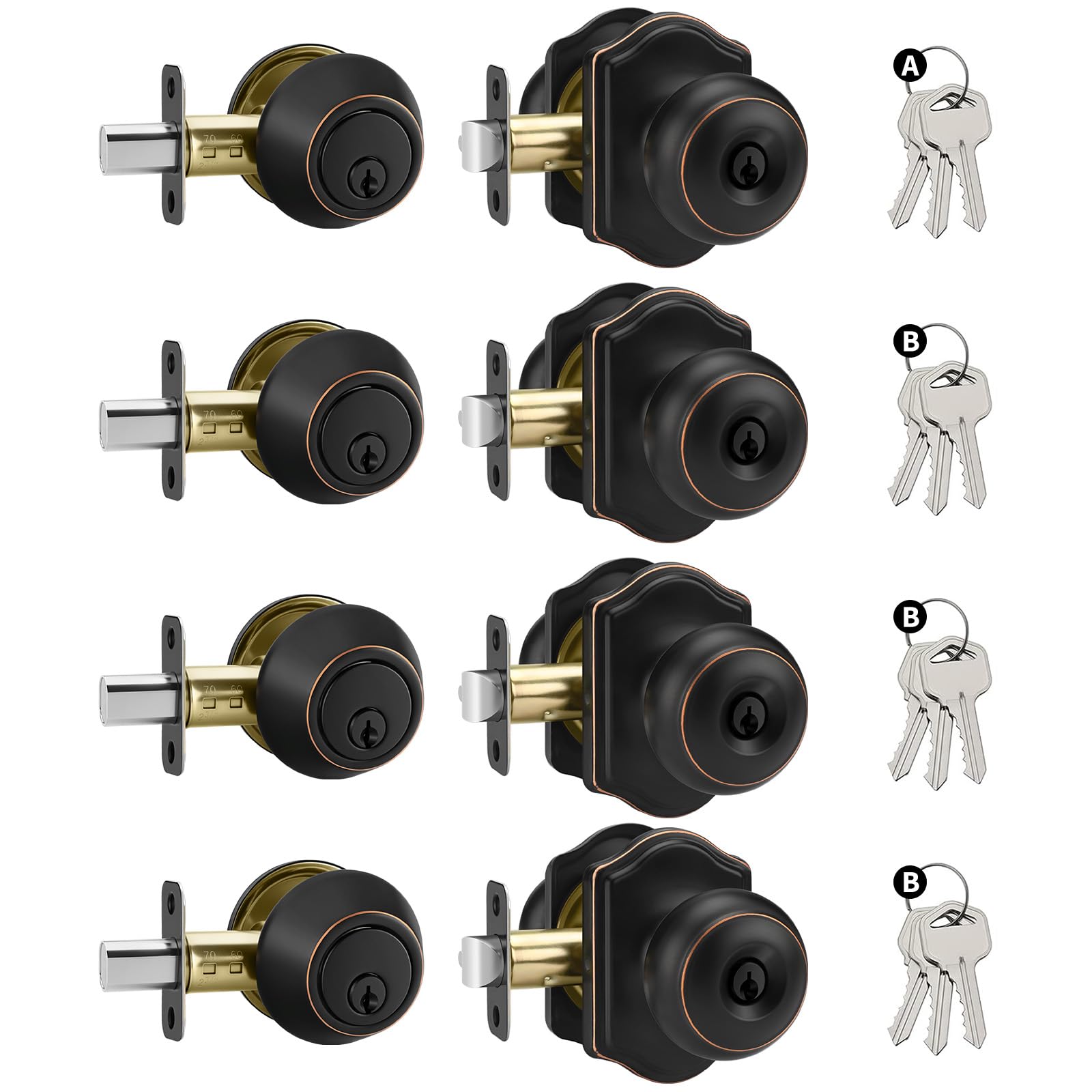 Photo 1 of ***FOR PARTS HAS MANUFACTURE DEFECT/ DAMAGED*** Goldenwarm Oil Rubbed Bronze Exterior Door Knob and Single Cylinder Deadbolt, Keyed-Different Entry Locksets with Lock and Key 4 Pack Set