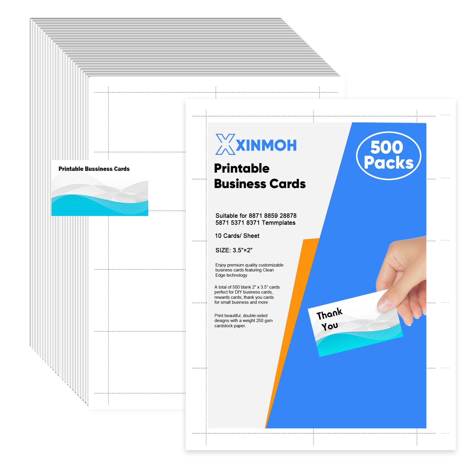 Photo 1 of Thick Business Cards 500 Printable Business Card, 3.5" x 2" Business Card Paper Compatible with Laser & Inkjet Printer, Double-sided Printing, Heavyweight, Matte White Paper, (10 Cards/Sheet)