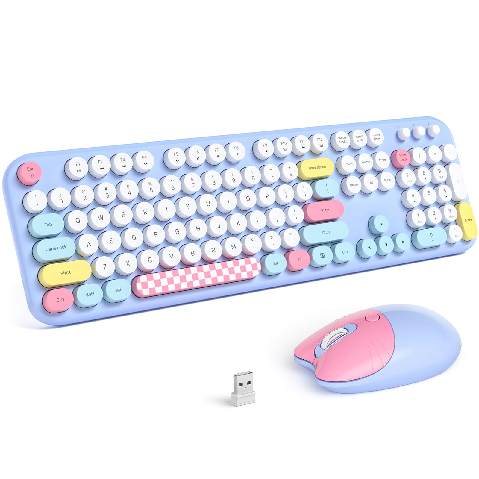 Photo 1 of MOFII Wireless Keyboard and Mouse Combo - 2.4GHz Full-Size Retro Typewriter Keyboard with Round Keys, 3 Level Adjustable Optical Mouse, Plug & Play - Compatible with PC/Laptop/Desktop - Light Blue Mix