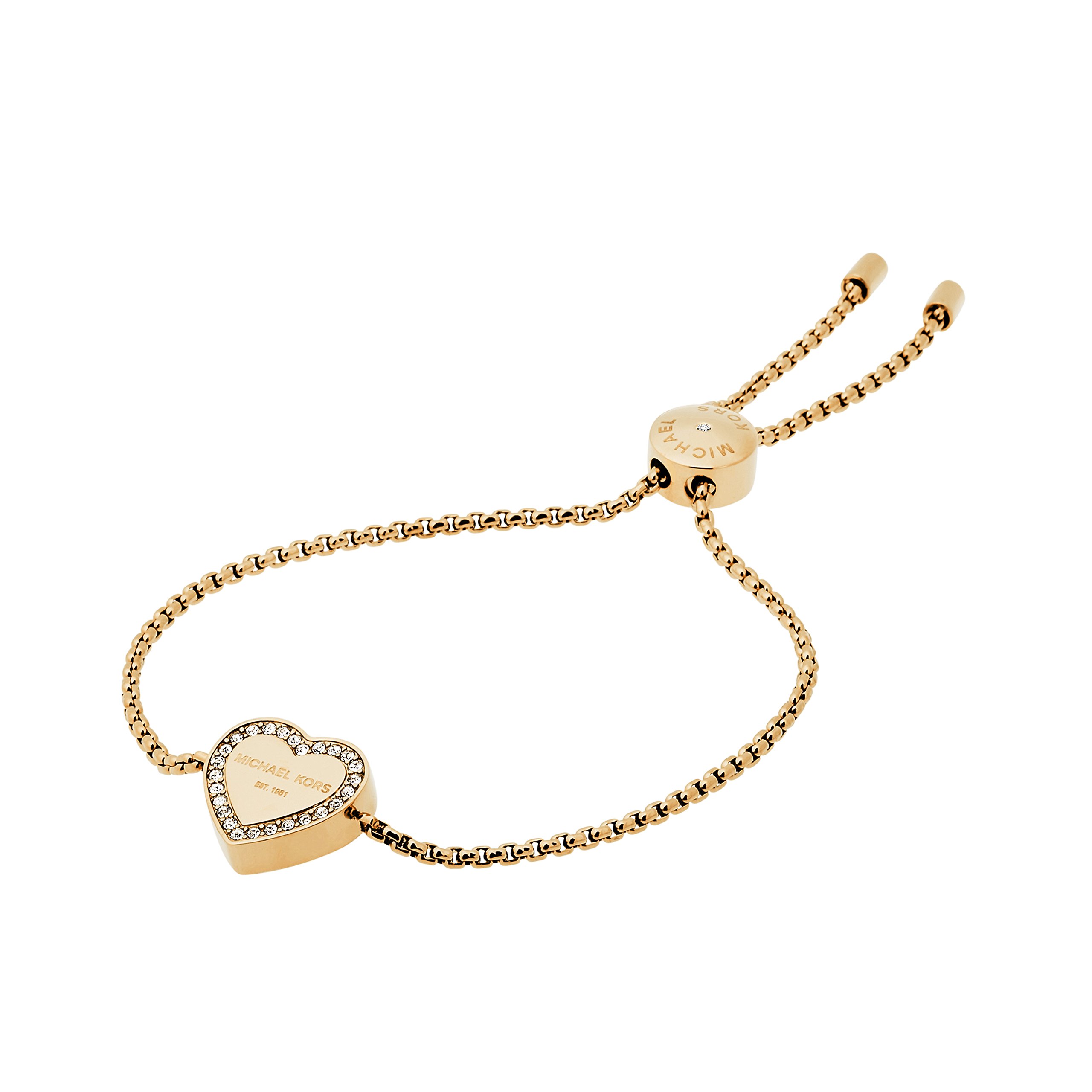 Michael Kors Stainless Steel and Pavé Crystal Signature Heart Chain Bracelet for Women, Color: Gold (Model: MKJ5389710)