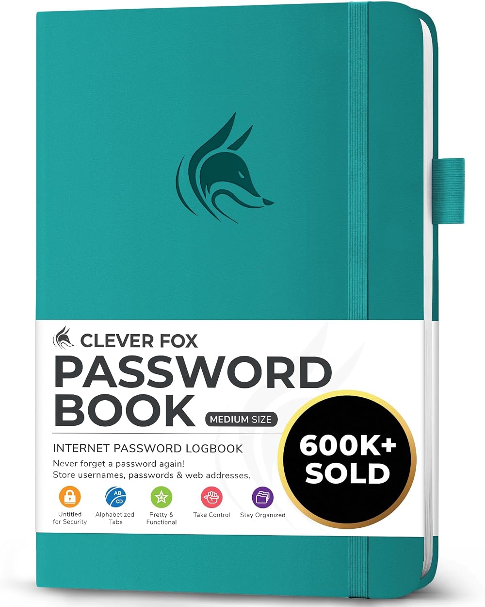 Clever Fox Password Book with Alphabetical Tabs Turquoise Medium