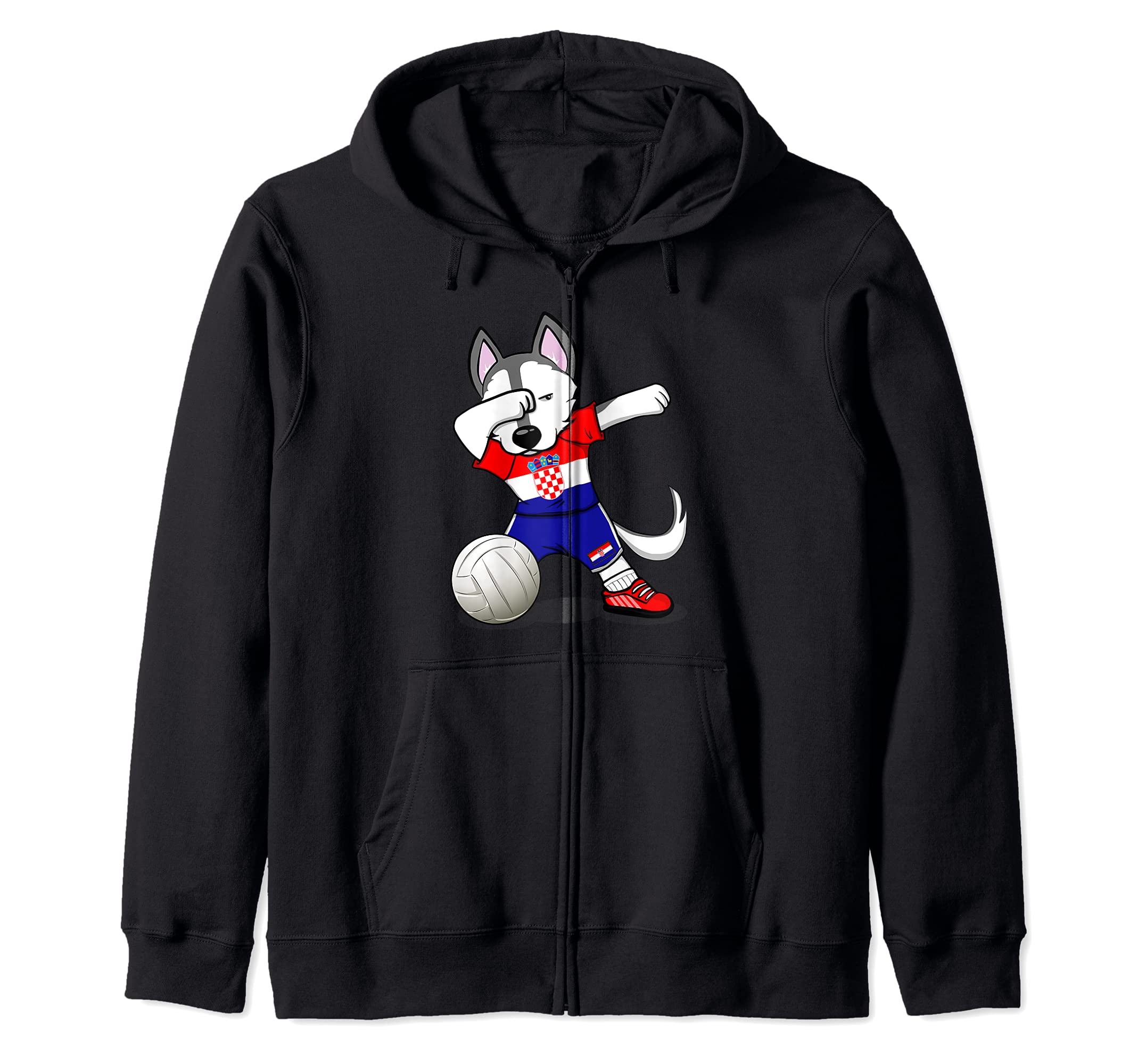 Dabbing Husky Croatia Volleyball Fans Jersey Croatian Flag Zip Hoodie