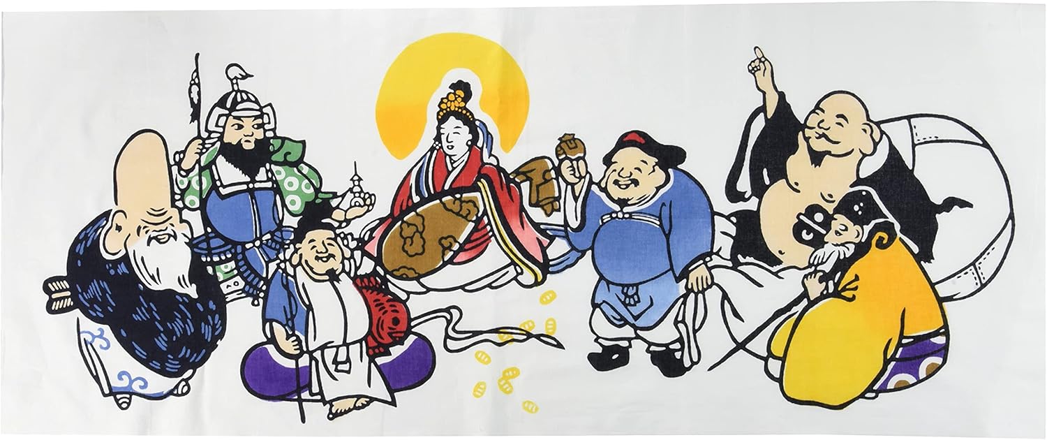 Amazon 丸全 注染手ぬぐい 手拭 七福神 333 37 98cm 手ぬぐい ホーム キッチン オンライン通販