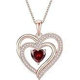 Inpasne Rose Gold Plated Love Heart Necklace for Women 925 Sterling Silver Birthstone Pendant Necklace Jewelry Gift for Women Her Mom Wife