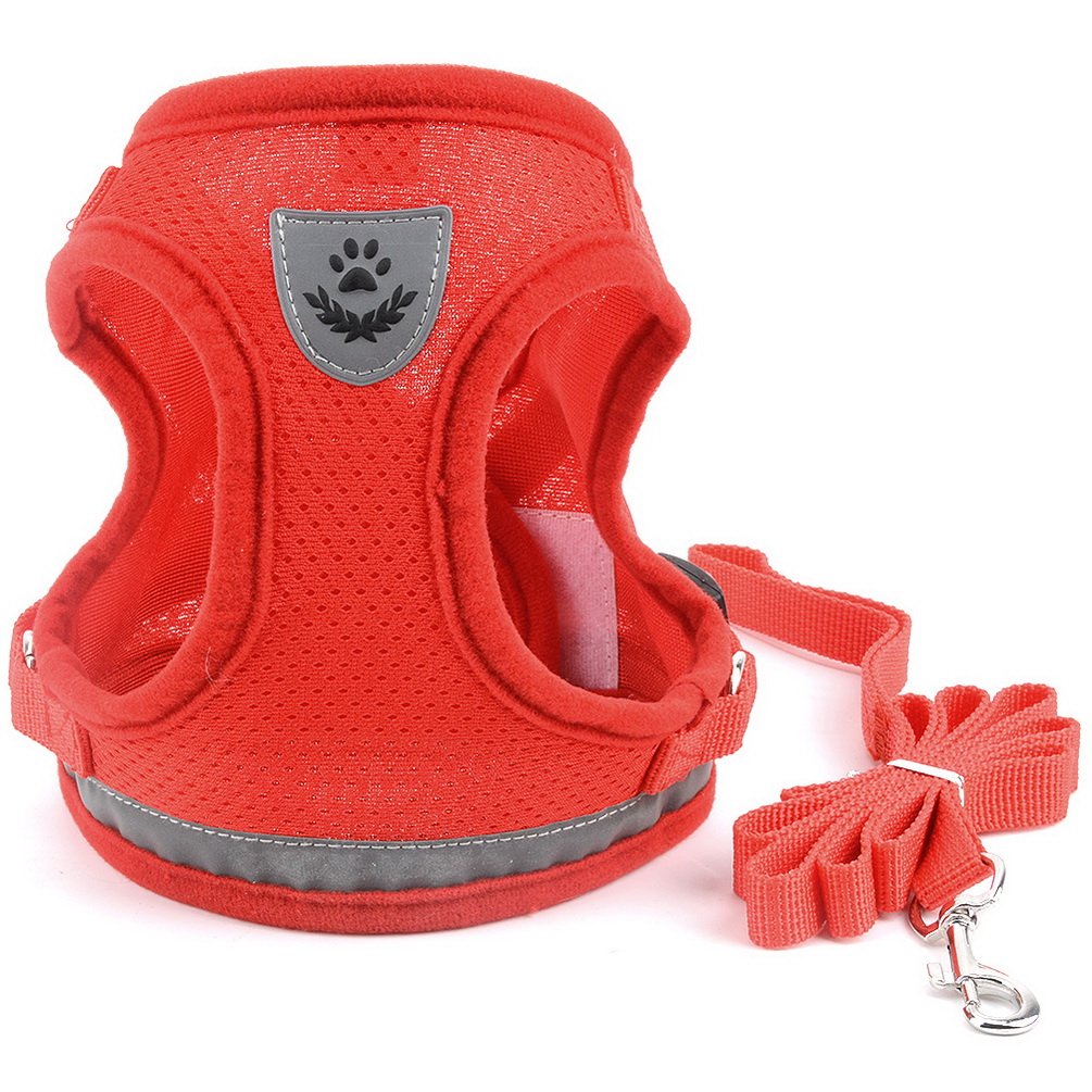 SMALLLEE_LUCKY_STORE Reflective Soft Mesh Step-in Harness and Lead for Small Dog Cat Puppy Outdoor Walking No Pull Adjustable Lightweight Red XL