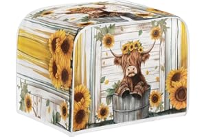 ASQVTIFE Highland Cow Toaster Covers 2 Slice Wide Slot for Household Sunflower Toaster Covers for Kitchen Counter Top Handle Design Kitchen Bakeware Protector Greasy Protection Anti Sputtering