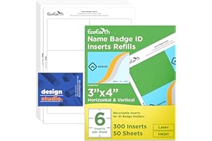 EcoEarth - Name Badge Inserts - 3x4 inches, 300 Cards, 50 Sheets - Customizable Blank Name Tag Refills for Badges - Printable Cardstock - Personalized ID Labels for Laser & Inkjet Printers