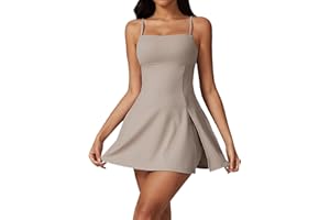 QBGJTD Womens Tennis Dress with Shorts Spaghetti Strap Backless Yoga Golf Dresses Side Slit A-line Exercise Workout Dress