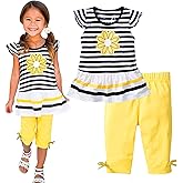 LUKYCILD Baby Girls Summer Clothes Casual Clothing Suit Short Sleeve Striped T-Shirt +Pants
