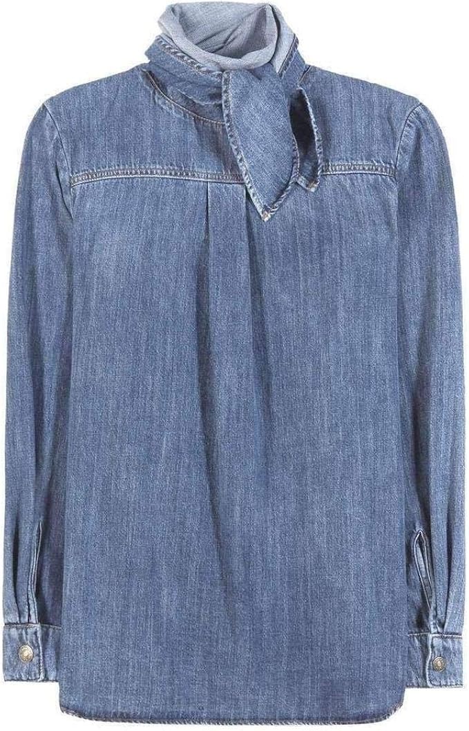 denim tie neck shirt
