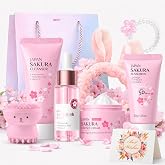 9PC Sakura Skin Care Set for Teen Girls, Japanese Skincare Gift Kit | Sakura skin care gift kit with cleanser, serum, cream, sunscreen, brush, headband, hair tie, card &amp; bag for teen pamper